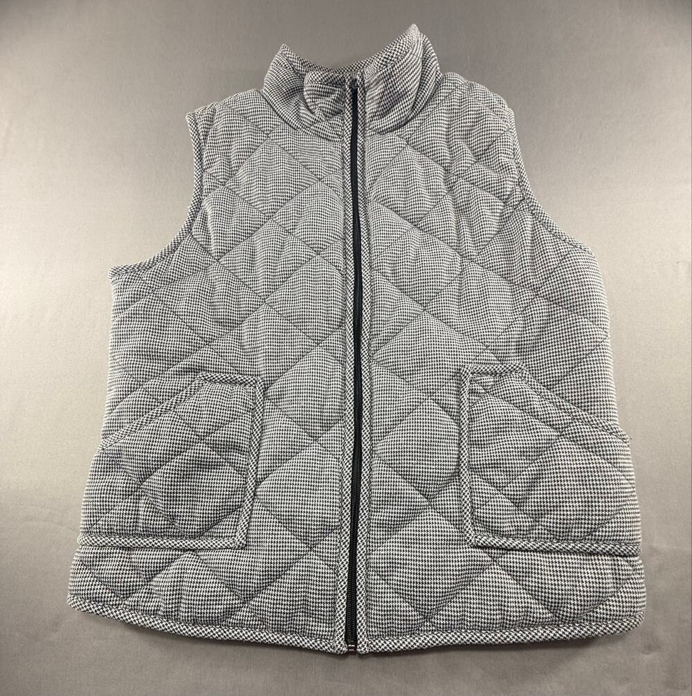 Staccato Women’s Quilted Houndstooth Puffer Vest Full Zip Mock Neck Size Large